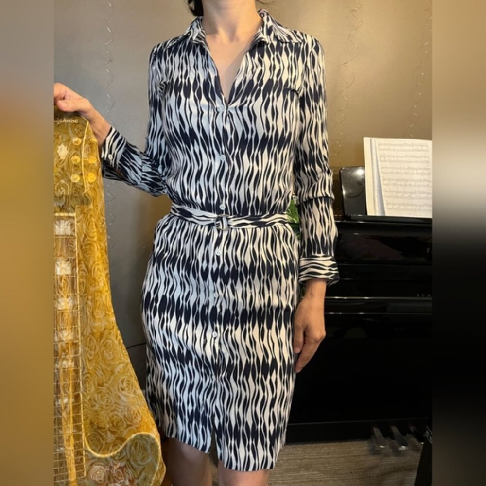 Theory Silk Belted Shirt Dress